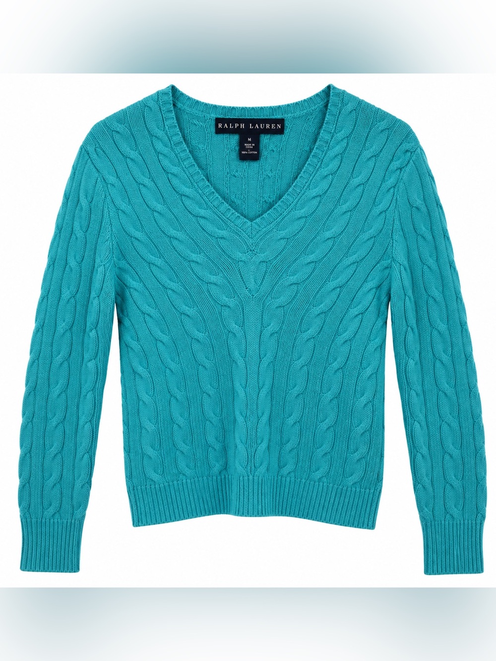 Ralph Lauren Black Label Women’s M 100% Cashmere Cable Knit V Neck Sweater